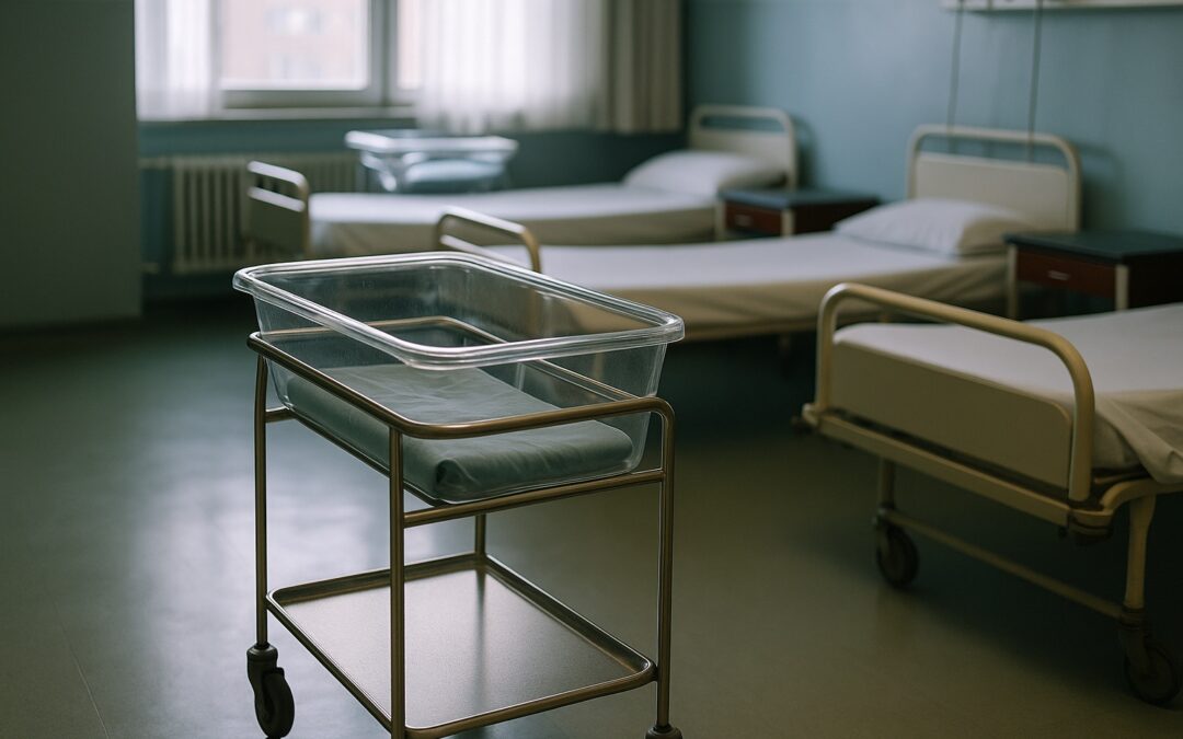 Sala de hospital con cunas vacías, representando la caída de nacimientos en Ecuador en 2024