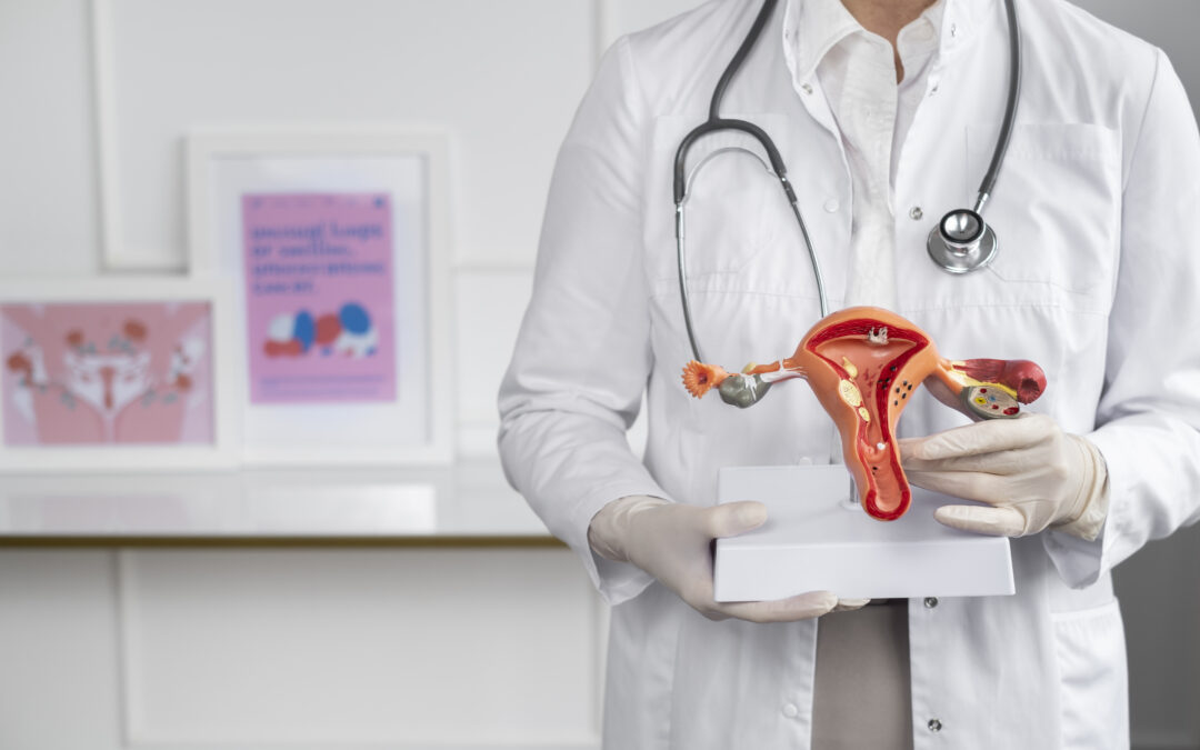 Doctor Denis Sánchez, ginecólogo, enseña el modelo de un útero a propósito del cáncer de cérvix