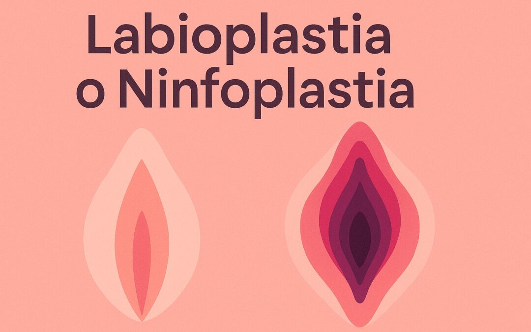 Ilustración abstracta de labioplastia o ninfoplastia mostrando el antes y después del procedimiento íntimo con láser en Quito.