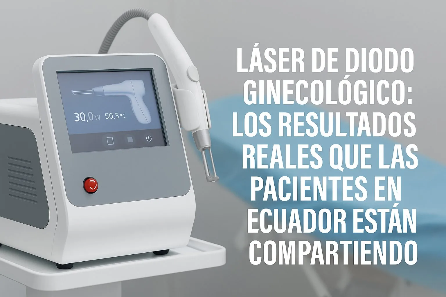 Equipo médico de láser de diodo ginecológico utilizado en Ecuador para tratamientos íntimos femeninos, mostrando pantalla táctil y aplicador en entorno clínico profesional.