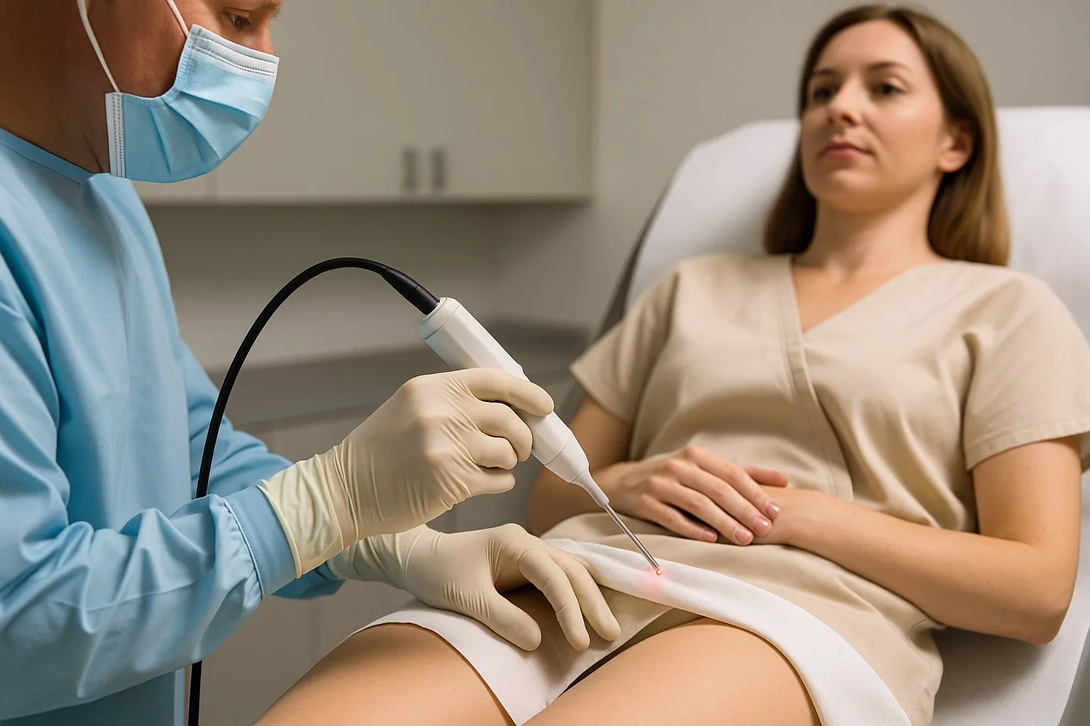Tratamiento con láser ginecológico para HPV y molusco contagioso en Quito – Dr. Denis Sánchez Procedimiento con láser ginecológico realizado por el Dr. Denis Sánchez para tratar lesiones por VPH y molusco contagioso en mujeres, en un entorno médico profesional en Quito