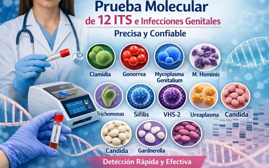 Detecta 12 ITS e infecciones genitales con prueba molecular NAAT/PCR en Quito: Chlamydia, Gonorrea, Mycoplasma, Trichomonas, Ureaplasma, Herpes, Sífilis, Candida y Gardnerella.